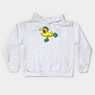 Duck as Skater with Skates & Helmet Kids Hoodie